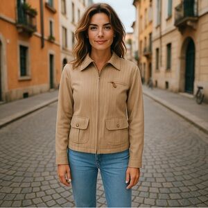 Lauren Ralph Lauren Jacket Womens Size M Tan Silk Leather Military Safari Y2K